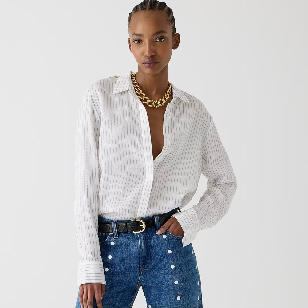 J Crew Textured Drapey Striped Top XXL